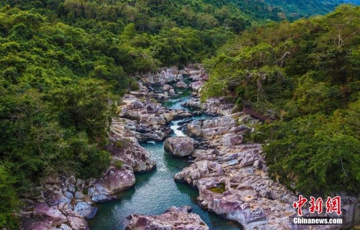 航拍海南呀諾達(dá)熱帶雨林景區(qū)，鳥瞰秀美山水、廣袤雨林。<a target='_blank' href='http://www.chinanews.com/'>中新社</a>記者 駱云飛 攝