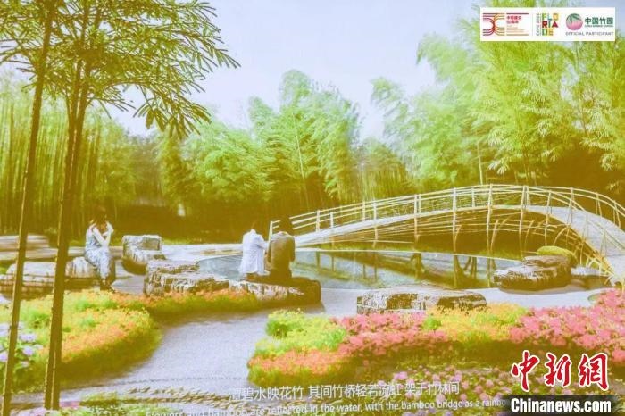 圖為活動(dòng)現(xiàn)場(chǎng)通過(guò)視頻展示“中國(guó)竹園”設(shè)計(jì)方案?！『商m駐華大使館供圖