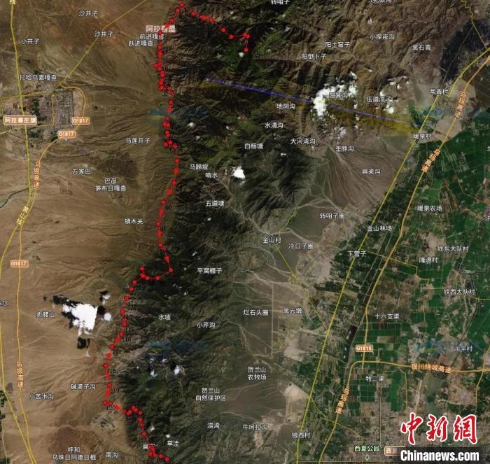 圖為雪豹在春節(jié)前后的活動軌跡?！?nèi)蒙古賀蘭山國家級自然保護(hù)區(qū)供圖