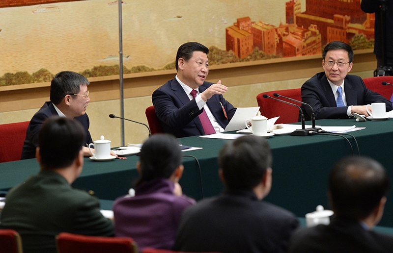 2014年3月習近平總書記參加十二屆全國人大二次會議上海代表團的審議。