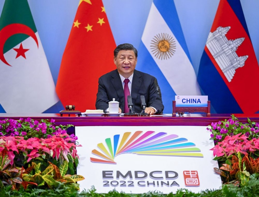 2022年6月24日晚，國家主席習(xí)近平在北京以視頻方式主持全球發(fā)展高層對話會并發(fā)表題為《構(gòu)建高質(zhì)量伙伴關(guān)系 共創(chuàng)全球發(fā)展新時(shí)代》的重要講話。