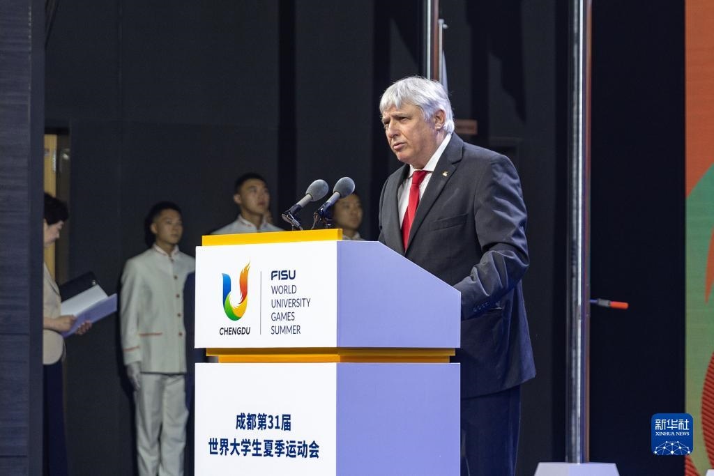 7月22日，國際大體聯(lián)秘書長、首席執(zhí)行官艾瑞克·森超在開村儀式上致辭。新華社記者 黃偉 攝