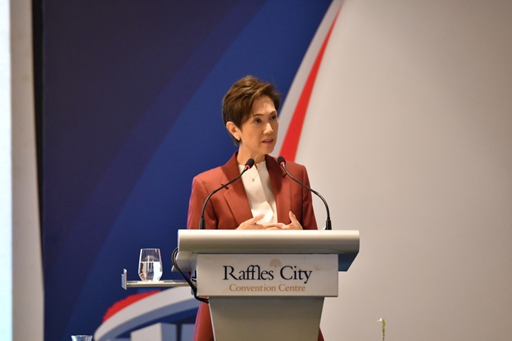 新加坡通訊及新聞部長(zhǎng)兼內(nèi)政部第二部長(zhǎng)楊莉明。新加坡南洋理工大學(xué)供圖