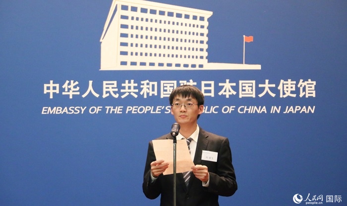 獲獎學(xué)生代表、大阪大學(xué)博士生劉亞飛發(fā)表感言。人民網(wǎng) 許可攝