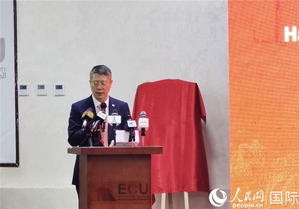 中國(guó)石化非洲代表處總代表衛(wèi)東致辭。人民網(wǎng)記者 沈小曉攝