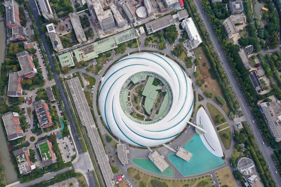 位于上海張江科學城的國家大科學裝置上海光源（2020年10月26日攝，無人機照片）。