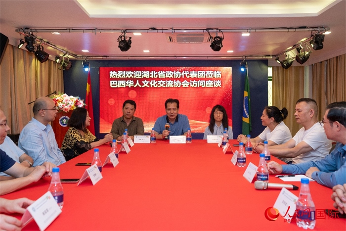 湖北省政協(xié)經(jīng)濟(jì)委員會(huì)主任王兆民（中）在座談會(huì)上致辭。 人民網(wǎng)記者 陳海琪攝
