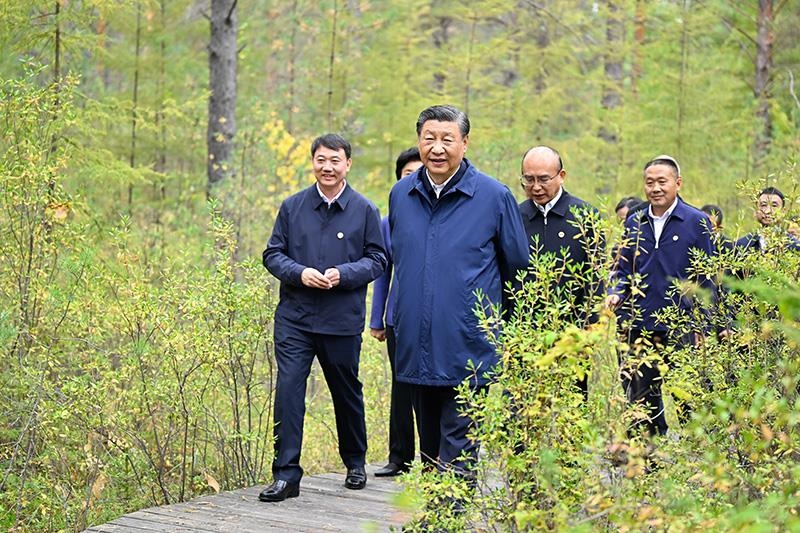 △2023年9月6日，習(xí)近平總書記在大興安嶺地區(qū)漠河市漠河林場(chǎng)自然林區(qū)考察。