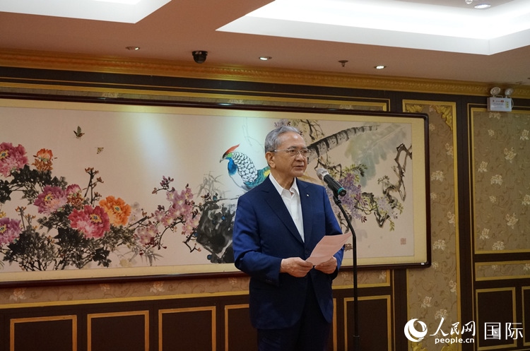 創(chuàng)價學(xué)會會長原田稔致辭。