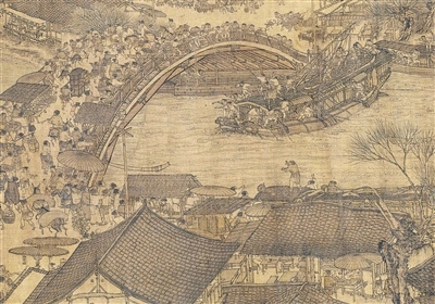 中國(guó)畫(huà)《清明上河圖》（局部），作者為北宋張擇端。 故宮博物院藏