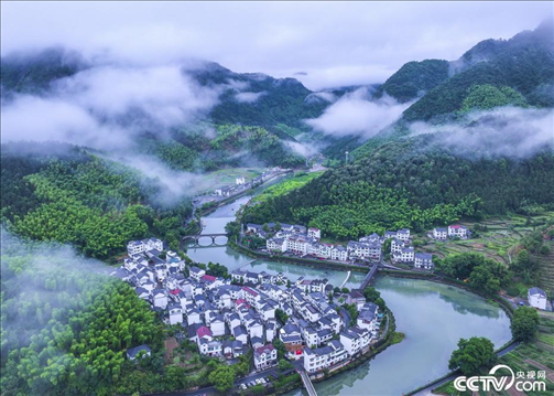 2024年6月19日，浙江省杭州市淳安縣楓樹嶺鎮(zhèn)下姜村，雨后云霧繚繞。