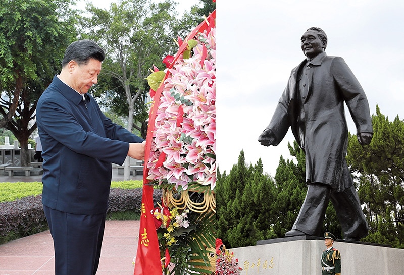 2020年10月14日，習(xí)近平總書記向深圳蓮花山公園鄧小平同志銅像敬獻(xiàn)花籃。