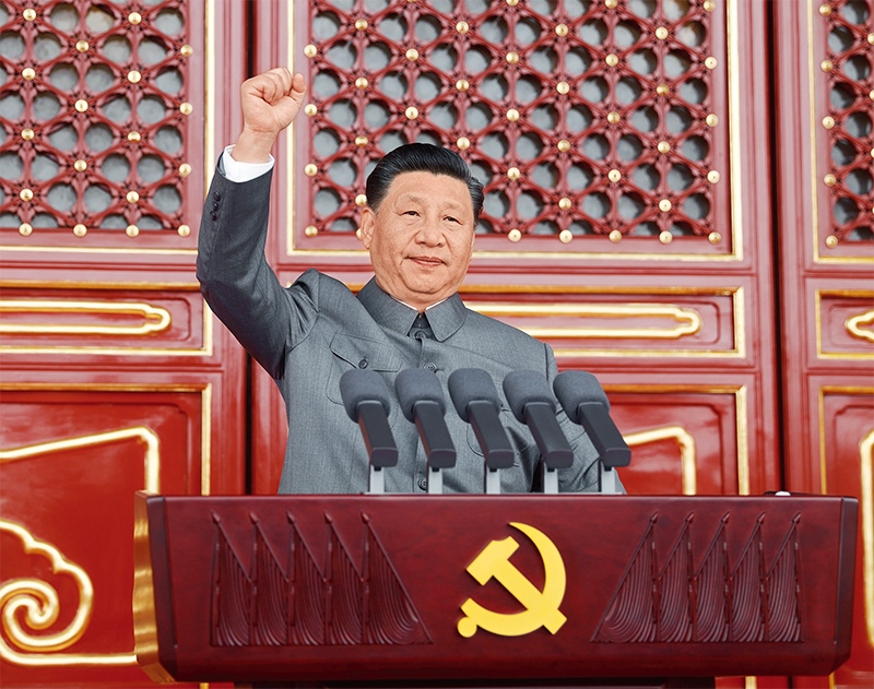 2021年7月1日，慶祝中國共產(chǎn)黨成立100周年大會在北京天安門廣場隆重舉行。中共中央總書記、國家主席、中央軍委主席習近平發(fā)表重要講話。 新華社記者 鞠鵬/攝