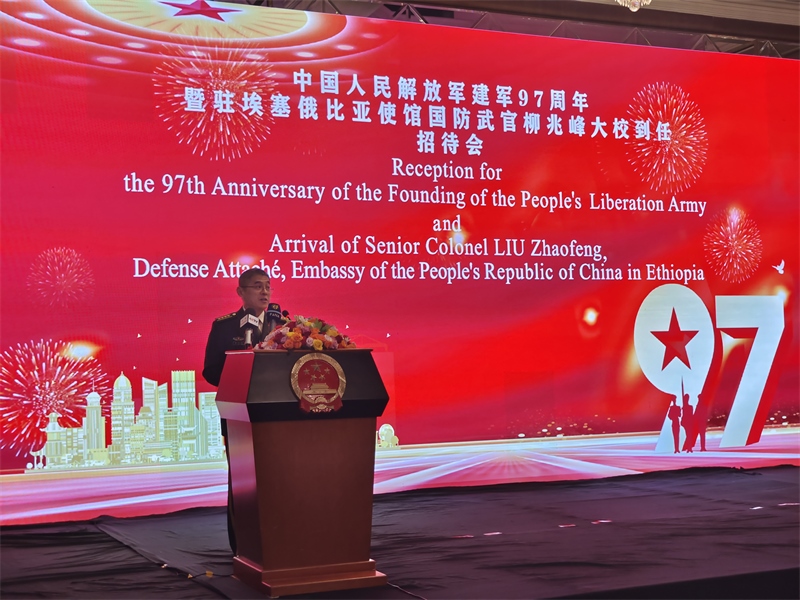 中國駐埃塞俄比亞使館國防武官柳兆峰致辭。攝影江絳
