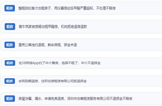 網(wǎng)友涉及租房消費(fèi)中的相關(guān)投訴問(wèn)題。（“人民投訴”用戶投訴截圖）