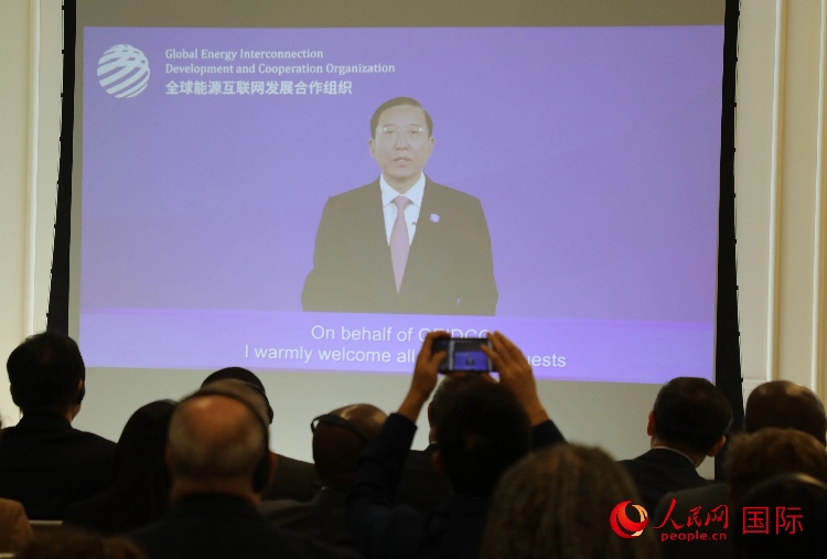 全球能源互聯(lián)網(wǎng)發(fā)展合作組織主席、中國(guó)電力企業(yè)聯(lián)合會(huì)理事長(zhǎng)辛保安通過(guò)視頻方式致辭。人民網(wǎng)記者 李志偉攝