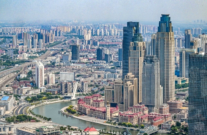2023年6月16日，從直升機(jī)上拍攝的天津中心城區(qū)城市景觀。