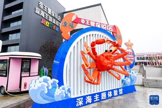 這是9月20日拍攝的位于吉林省琿春市的東北亞跨境電商產(chǎn)業(yè)園內(nèi)的帝王蟹保稅店。新華社記者 許暢 攝