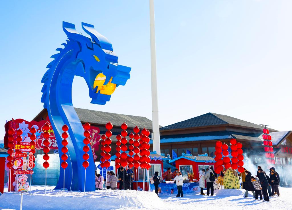 2025年1月，游客在遼寧錦州東方華地城海洋冰雪王國(guó)內(nèi)游覽。新華社發(fā)