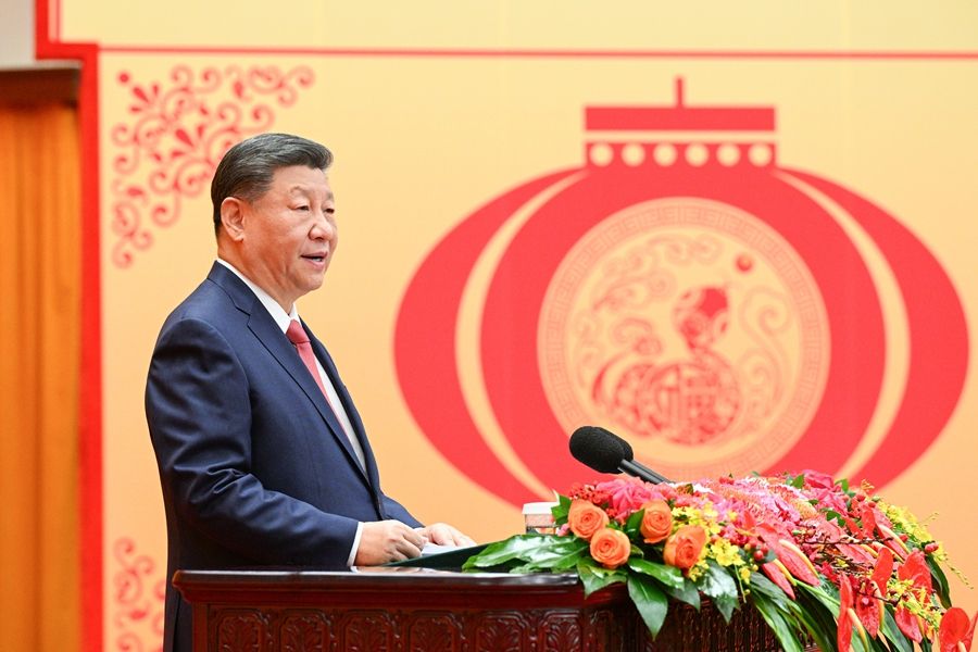 1月27日，中共中央、國務(wù)院在北京人民大會堂舉行2025年春節(jié)團拜會。中共中央總書記、國家主席、中央軍委主席習(xí)近平發(fā)表講話。新華社記者 李學(xué)仁 攝